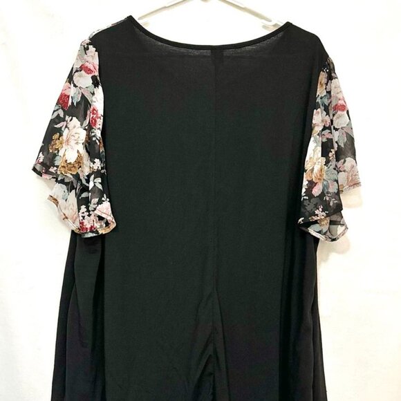 SHEIN CURVE+ Plus Size Women Spring Floral Printed Tie-Up Black Shirt - Picture 2 of 5